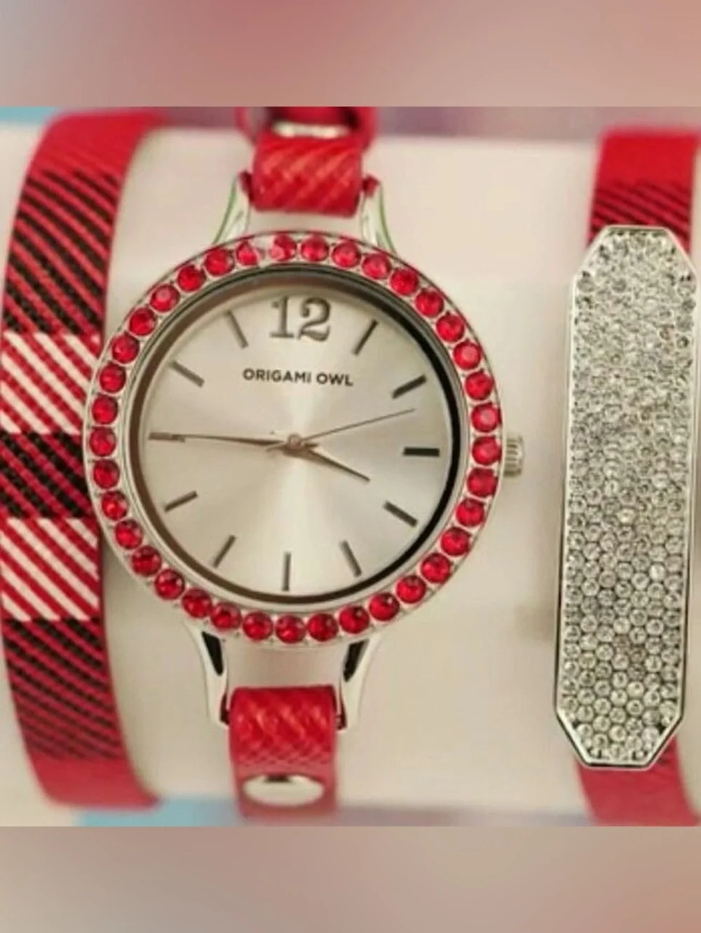 Origami Owl Holiday Red Plaid Double Wrap Band